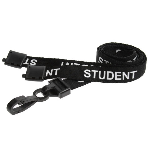 Billede af Student sort lanyard / Halssnor / Keyhanger / Nøglesnor / Halsrem 15 mm med plast krog. 60270593